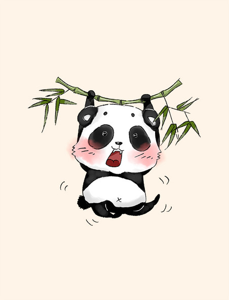 可爱吊竹子玩耍的熊猫卡通元素