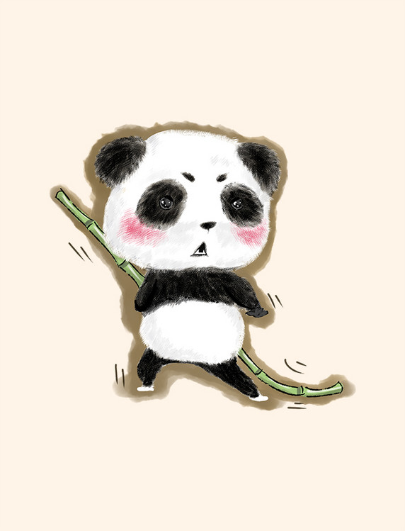 可爱动物熊猫玩竹子卡通元素