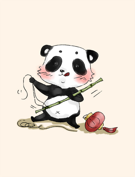 可爱制作灯笼的熊猫卡通元素