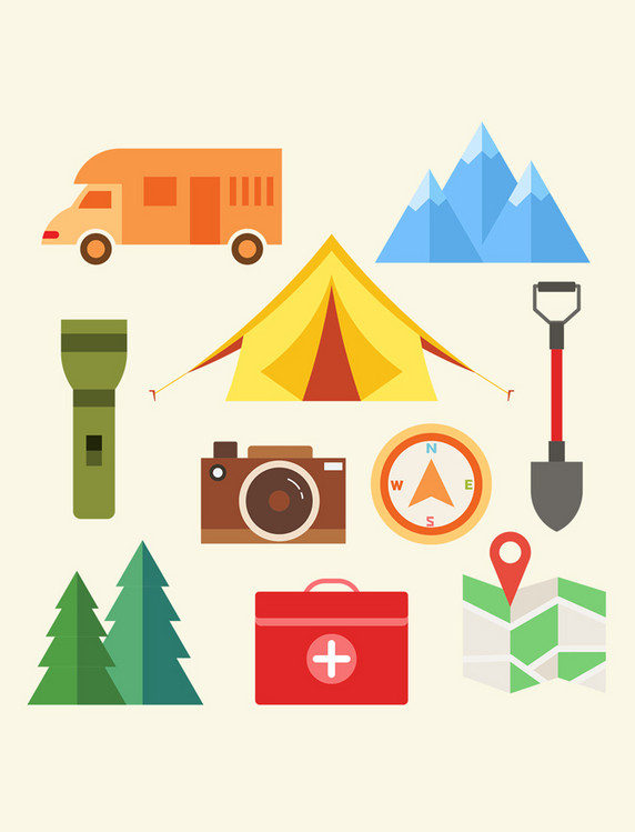 彩色春天夏天春夏出游露营野营户外贴纸