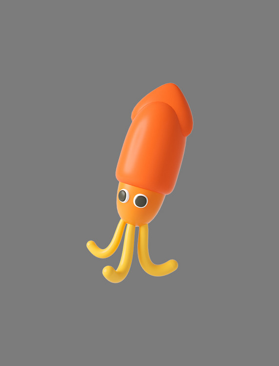 橙色C4D立体卡通海洋动物鱿鱼