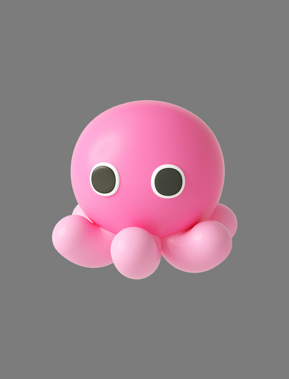 粉色C4D立体卡通海洋动物章鱼
