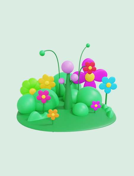 3D立体公园花草树木景观