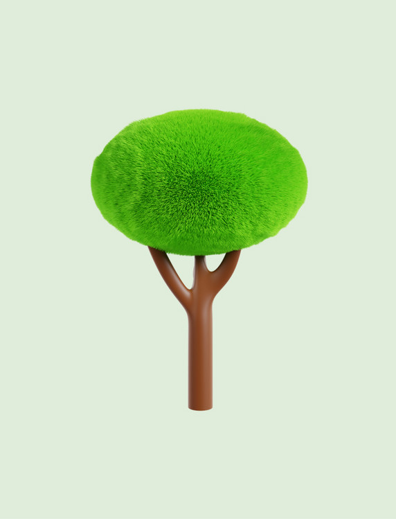 3D立体绿色毛绒树木植物
