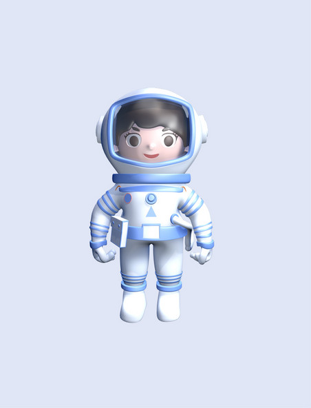 C4D航天太空宇航员蓝色可爱站立人物