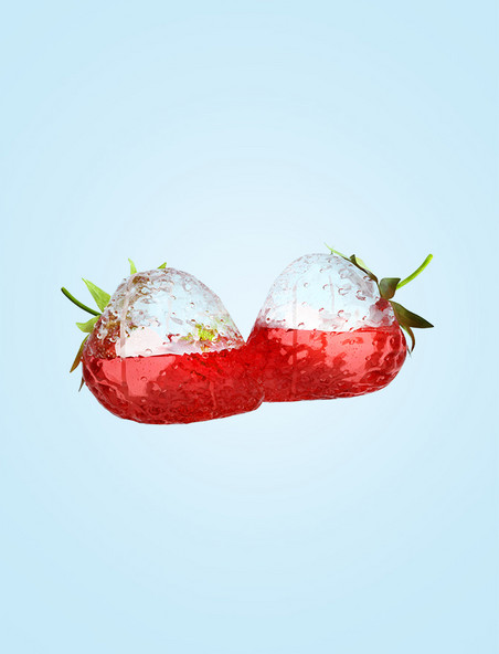 c4d夏日水果元素3D夏天透明果汁草莓