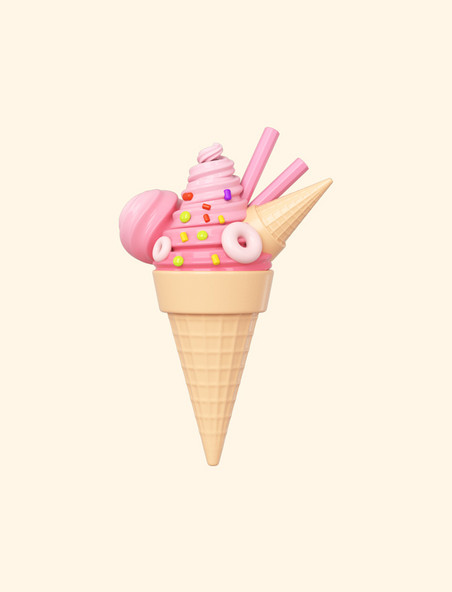 3DC4D立体粉色冰淇淋