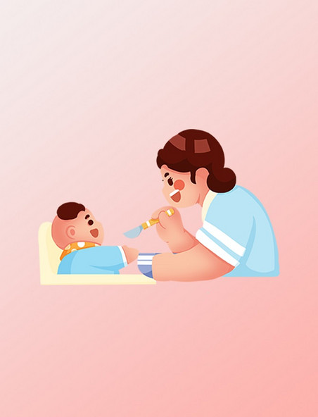 婴儿新生儿护理给宝宝喂食扁平风插画元素