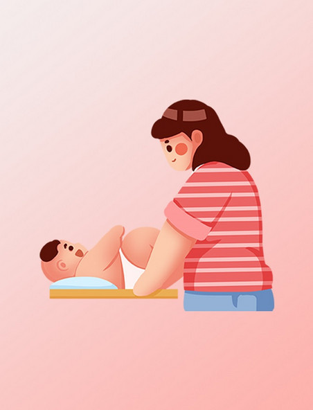 婴儿新生儿护理换尿不湿更换尿布扁平风插画元素