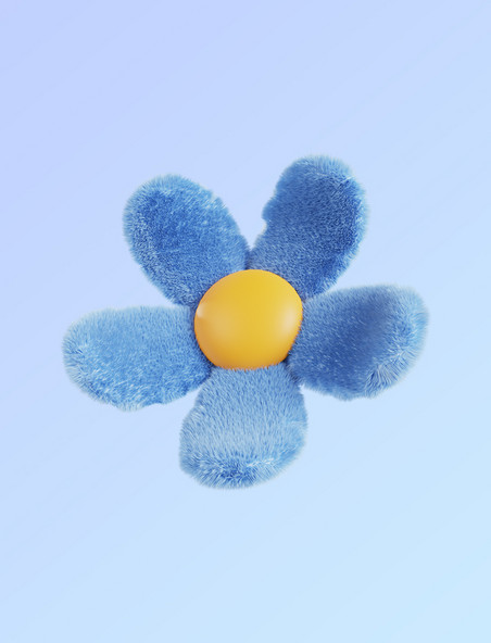 3DC4D立体毛茸茸蓝色花朵元素