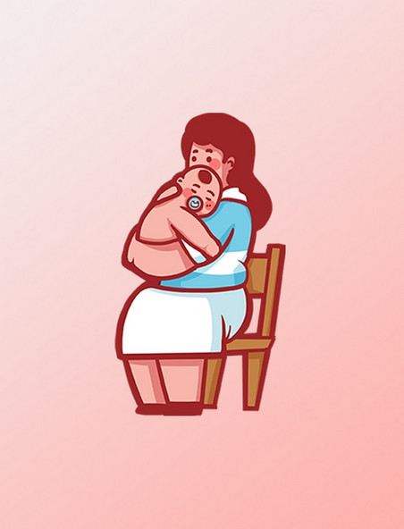 婴儿新生儿护理妈妈给宝宝拍嗝扁平风插画元素