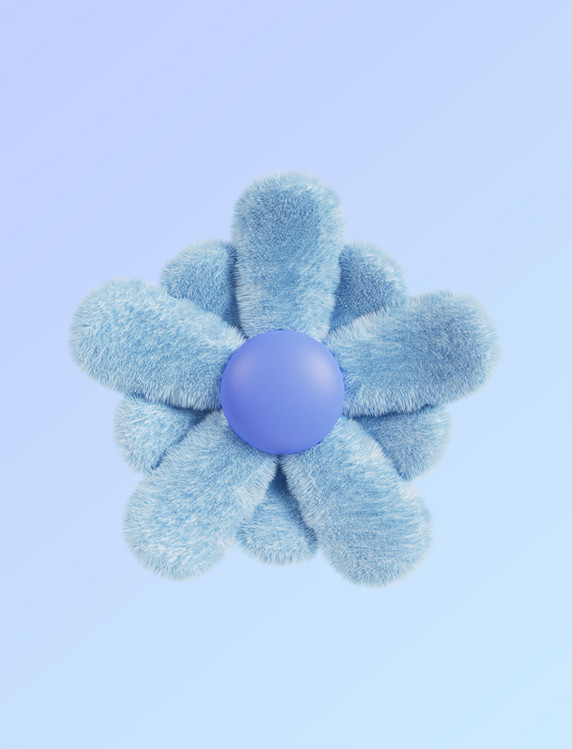 3DC4D立体毛绒蓝色花朵花卉