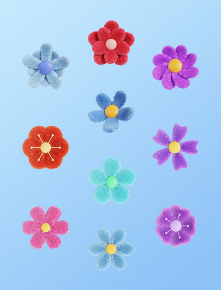 3DC4D立体毛绒花朵花卉元素