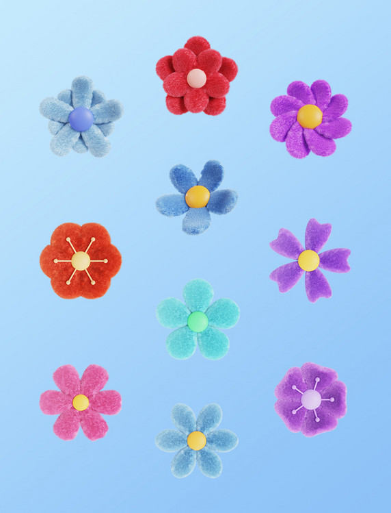 3DC4D立体毛绒花朵花卉元素