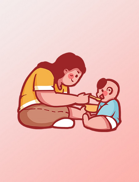 婴儿新生儿给宝宝喂食喂饭吃东西扁平风插画元素