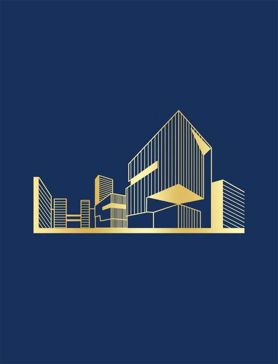 金色剪纸城市建筑群元素