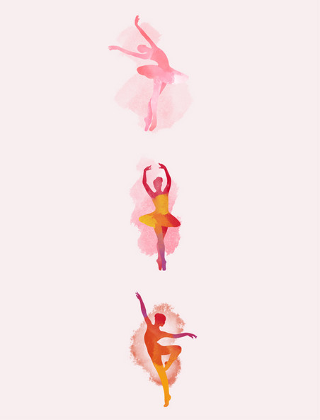 三八妇女节水彩粉色女性人物舞蹈剪影