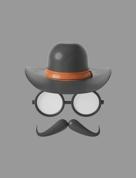 黑色C4D立体卡通父亲节元素绅士帽胡子眼镜