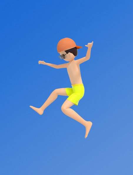 3D立体夏天跳水可爱男孩人物