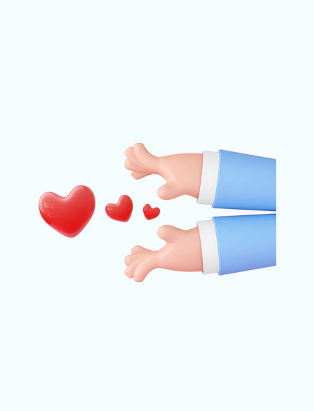 红色卡通C4D立体发射爱心手势