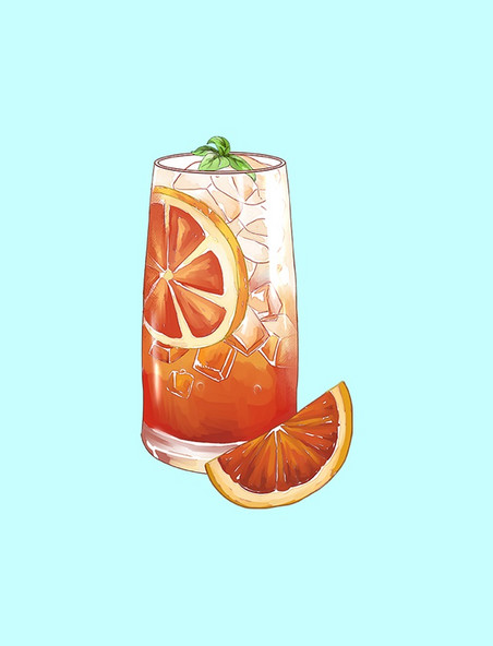 夏天手绘水彩风冰镇果汁橙汁饮料元素