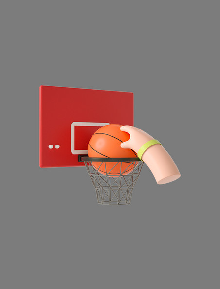 红色C4D立体卡通运动健身打篮球手势手