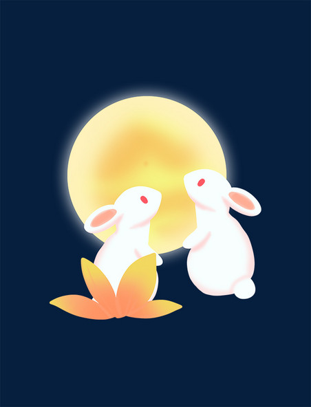 中秋节玉兔赏月月圆之夜国风元素