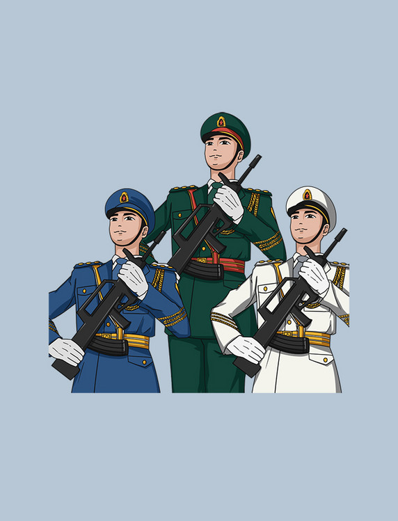 手绘卡通握枪的军人