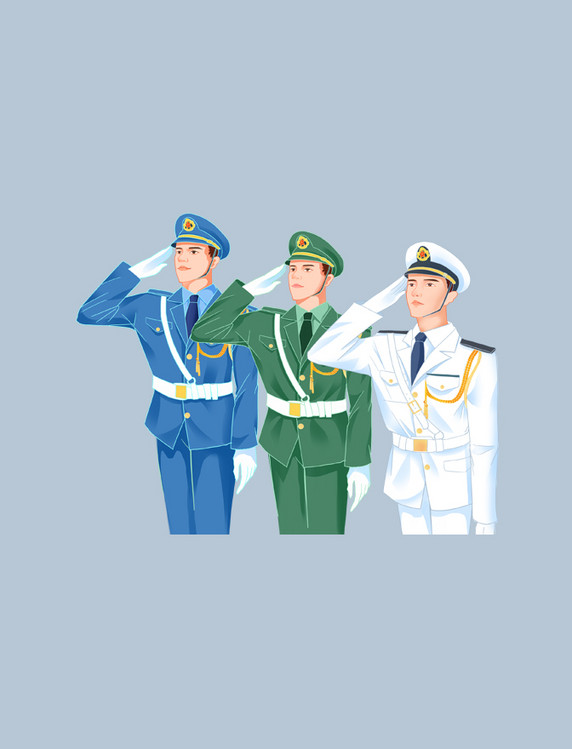 手绘卡通军人人物敬礼