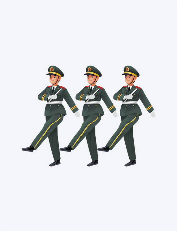 八一建军节党建军人正步走卡通元素