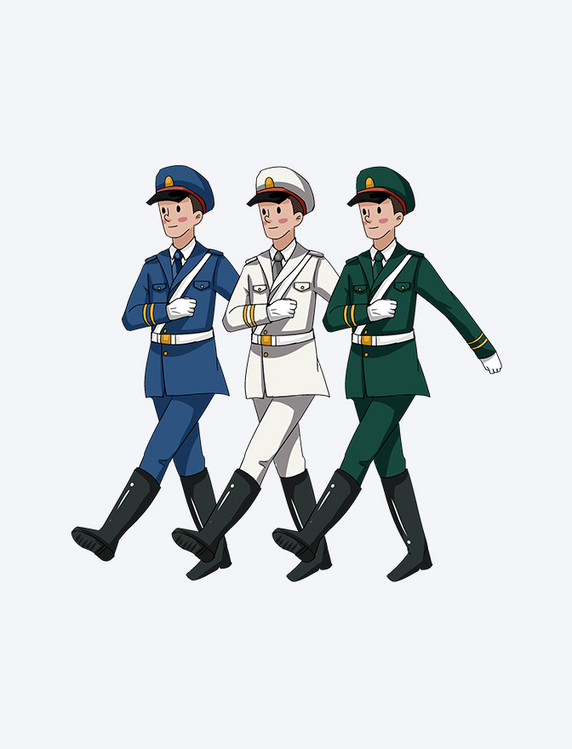 八一建军节军人踢正步卡通元素