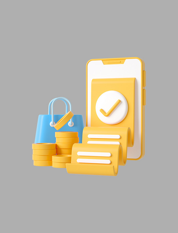 黄色C4D立体卡通手机线上购物网购手机电商