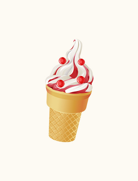 草莓味甜筒冰淇淋矢量素材