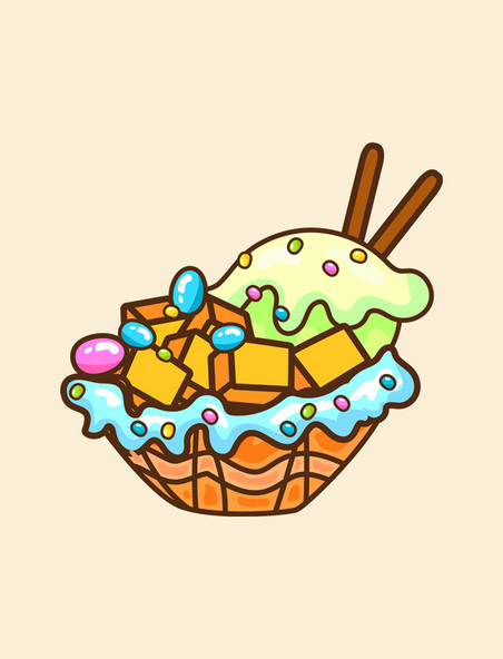 夏季美食芒果冰淇淋奶油球巧克力