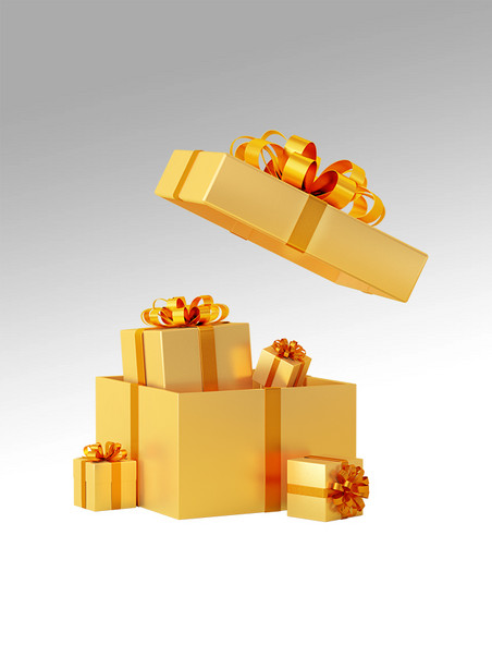 金色C4D立体礼品礼盒礼物组合