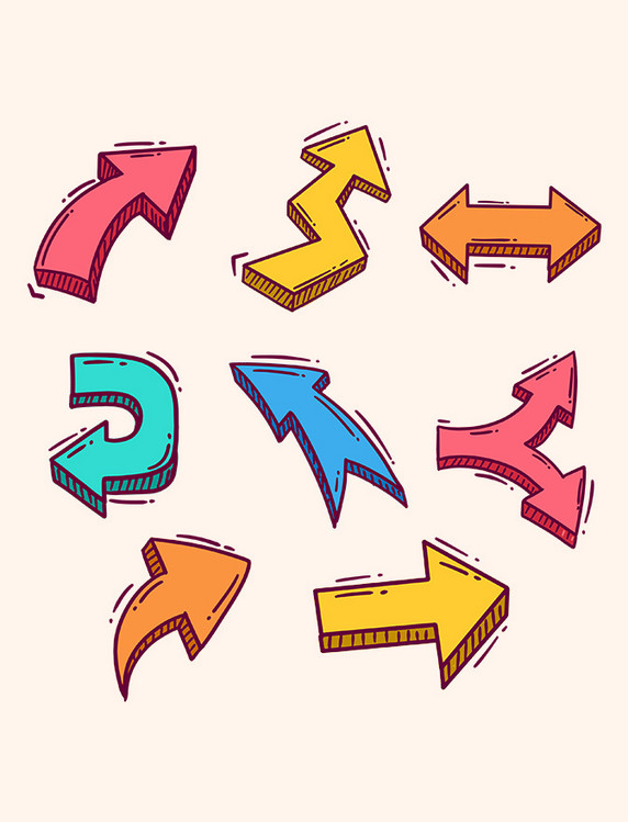 漫画风彩色方向箭头元素