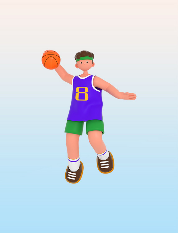 3D立体打篮球健身锻炼人物