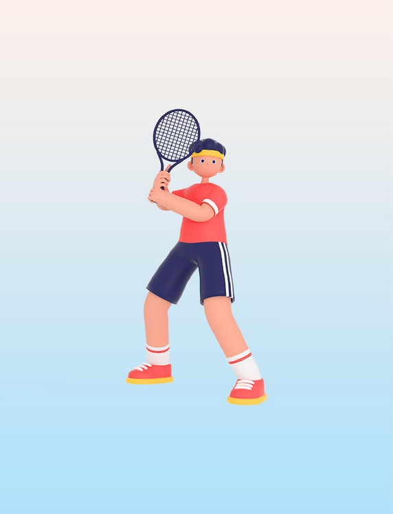 3D立体打网球健身锻炼人物