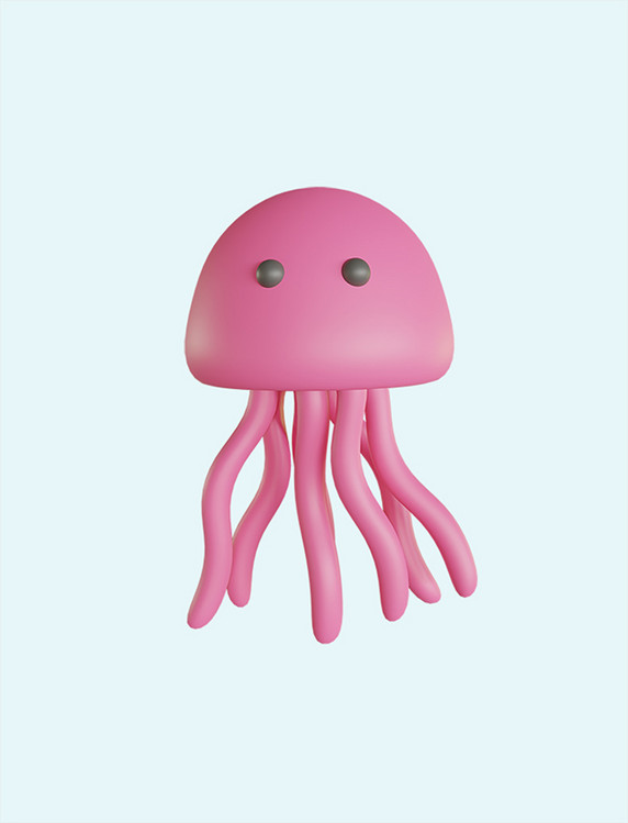 卡通3DC4D立体海洋动物粉色水母
