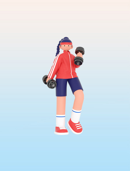 3D立体举哑铃健身锻炼人物