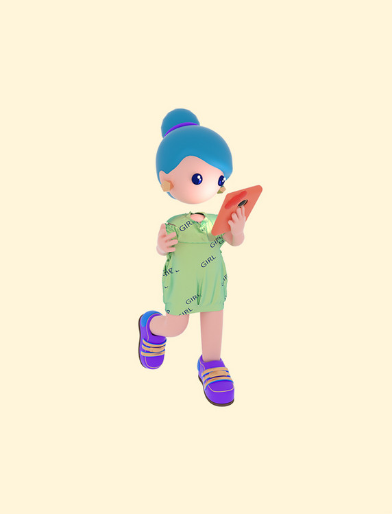 3D立体潮流c4d立体女孩女生人物看手机