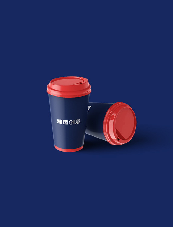 咖啡杯包装展示蓝色精品简洁样机