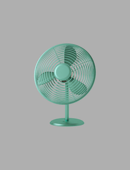 3D绿色C4D立体卡通风扇夏天清凉降温