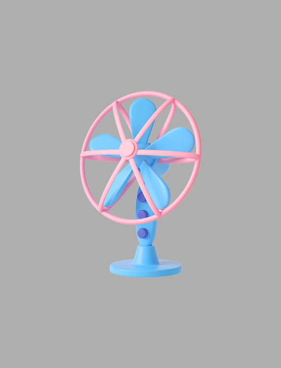 3D蓝色C4D立体卡通风扇夏天清凉降温