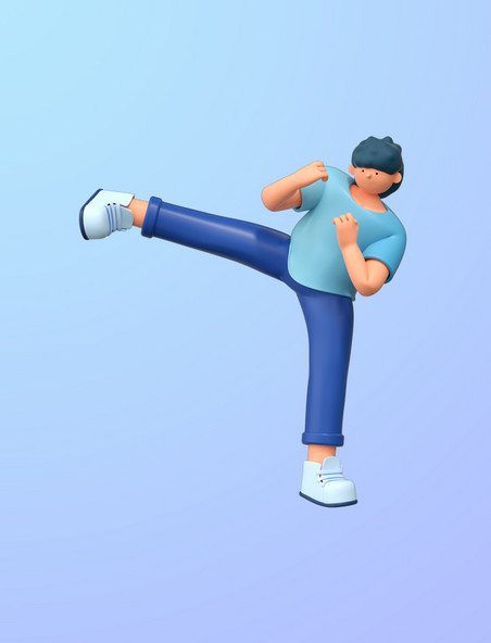 3D立体C4D动作运动踢腿跆拳道人物元素