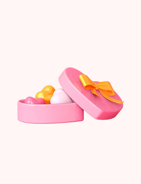 粉色C4D立体情人节心形爱心礼盒