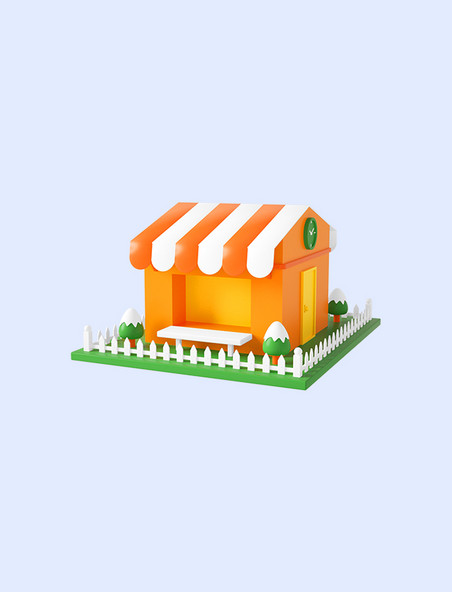 3D立体橙色C4D立体房屋家园购物电商商铺