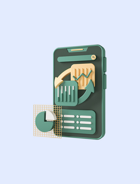 3D立体绿色金色C4D立体卡通手机数据分析商务办公