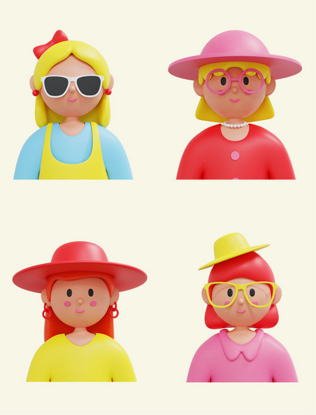 3D立体夏季戴墨镜黄头发女孩人物