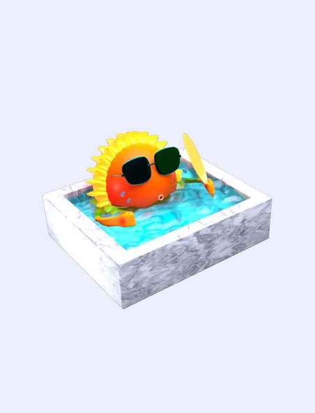 橙色卡通太阳洗澡高温天气c4d元素